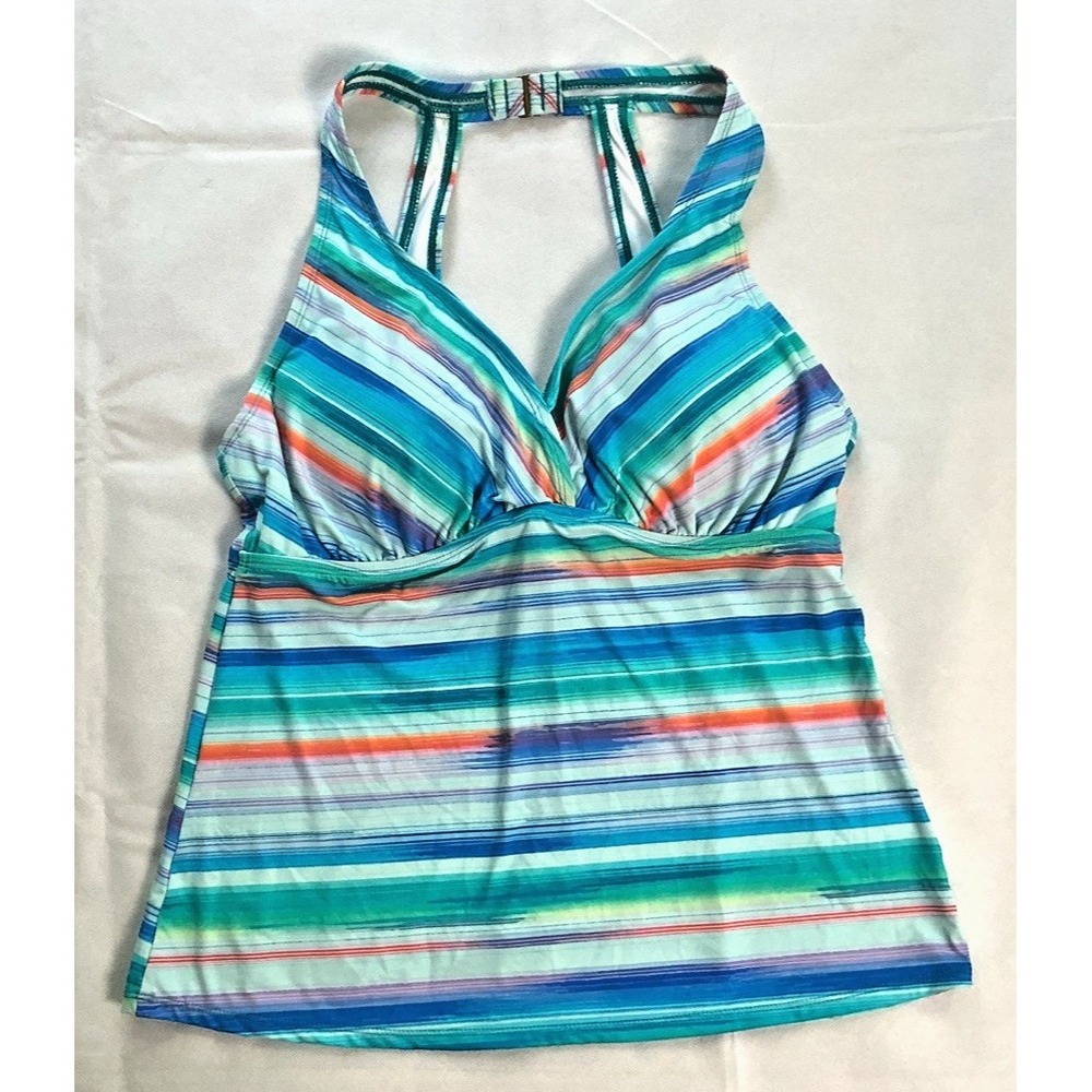 NEW Jantzen Swimsuit Tankini Top Size 34D Multicolor Stripe Underwire V-neck